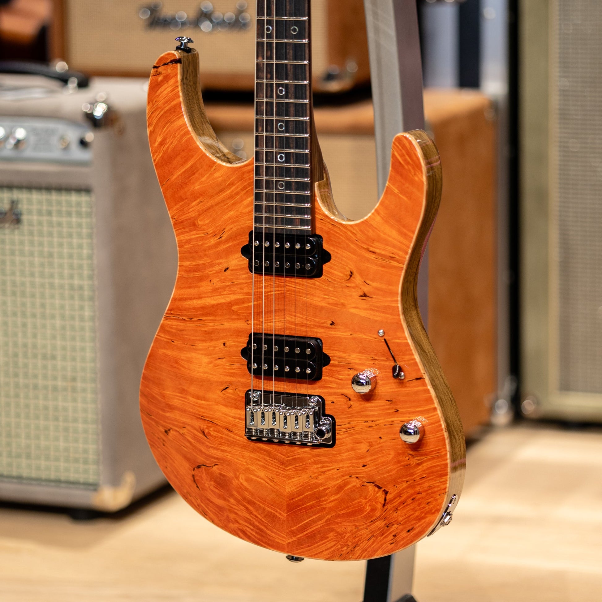 Suhr Custom Modern Waterfall Burl Maple/Black Limba - Trans Orange