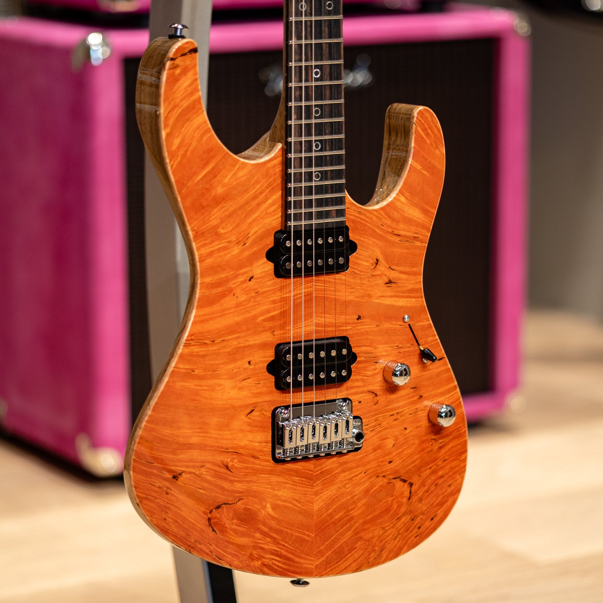 Suhr Custom Modern Waterfall Burl Maple/Black Limba - Trans Orange