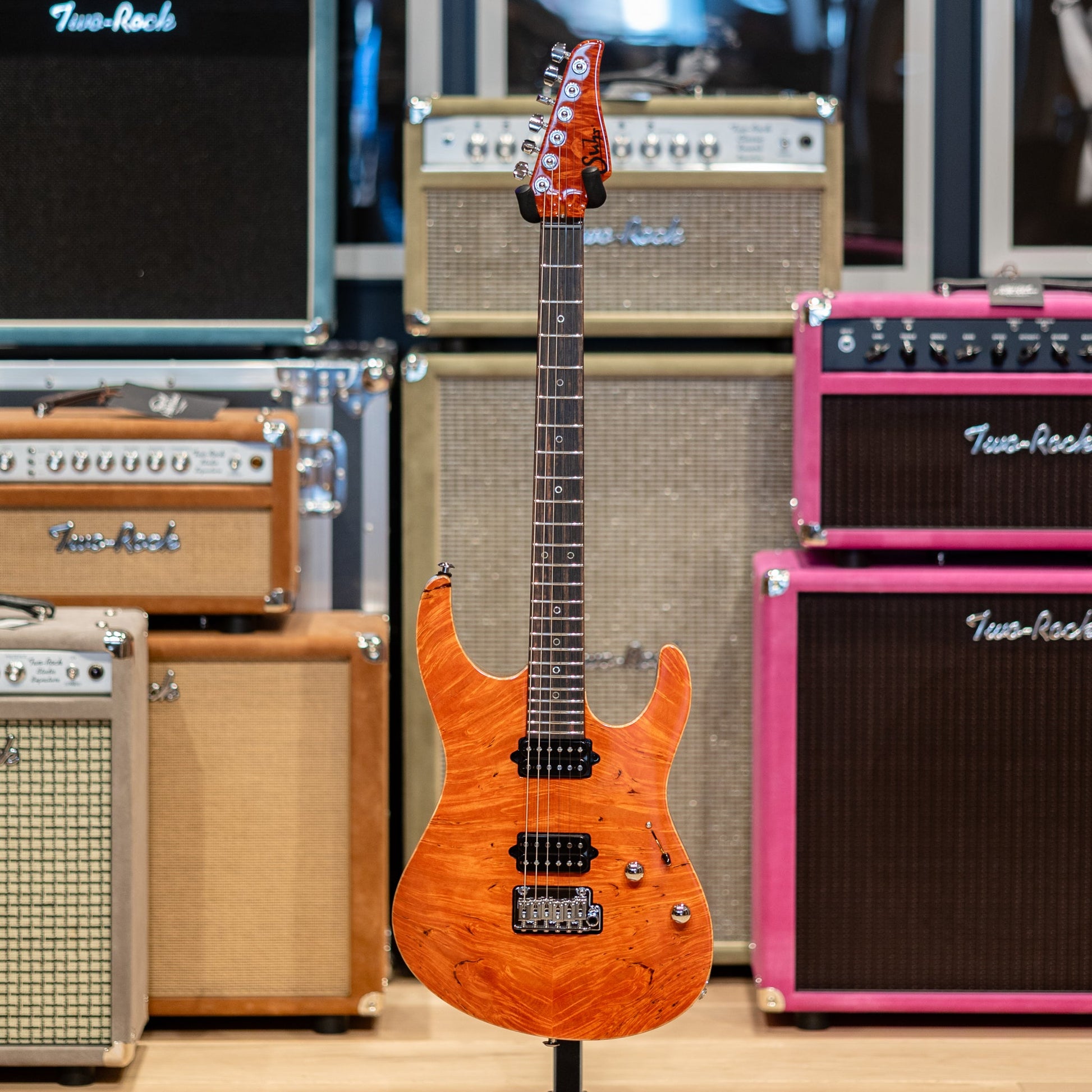 Suhr Custom Modern Waterfall Burl Maple/Black Limba - Trans Orange
