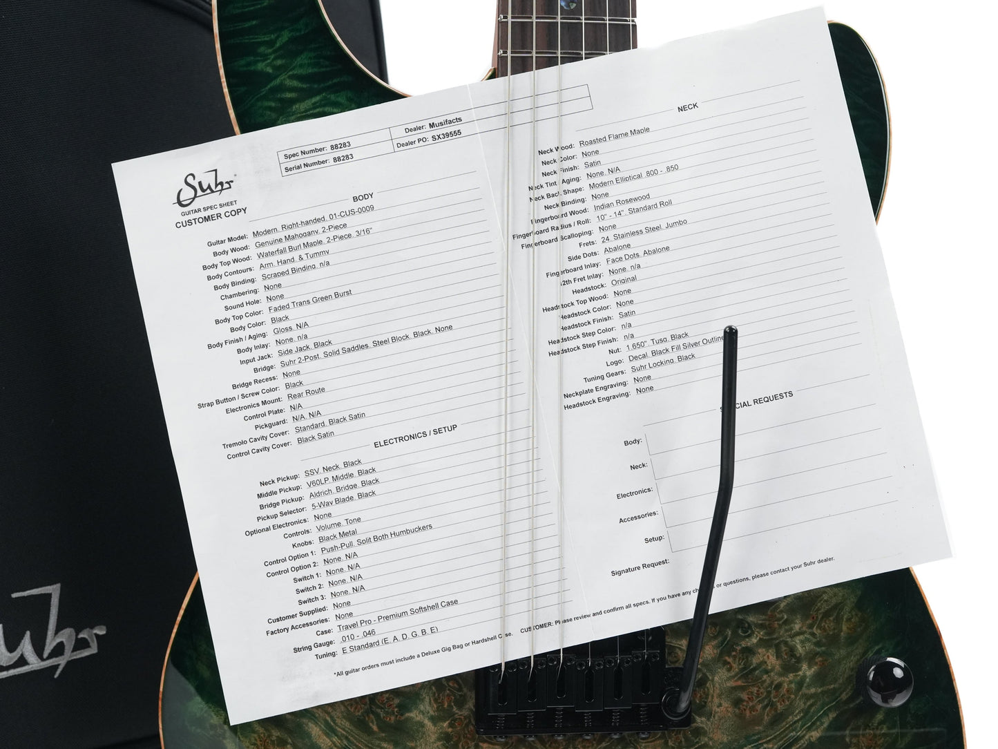 Suhr Modern Custum Waterfall Burl Maple Faded Trans Green Burst