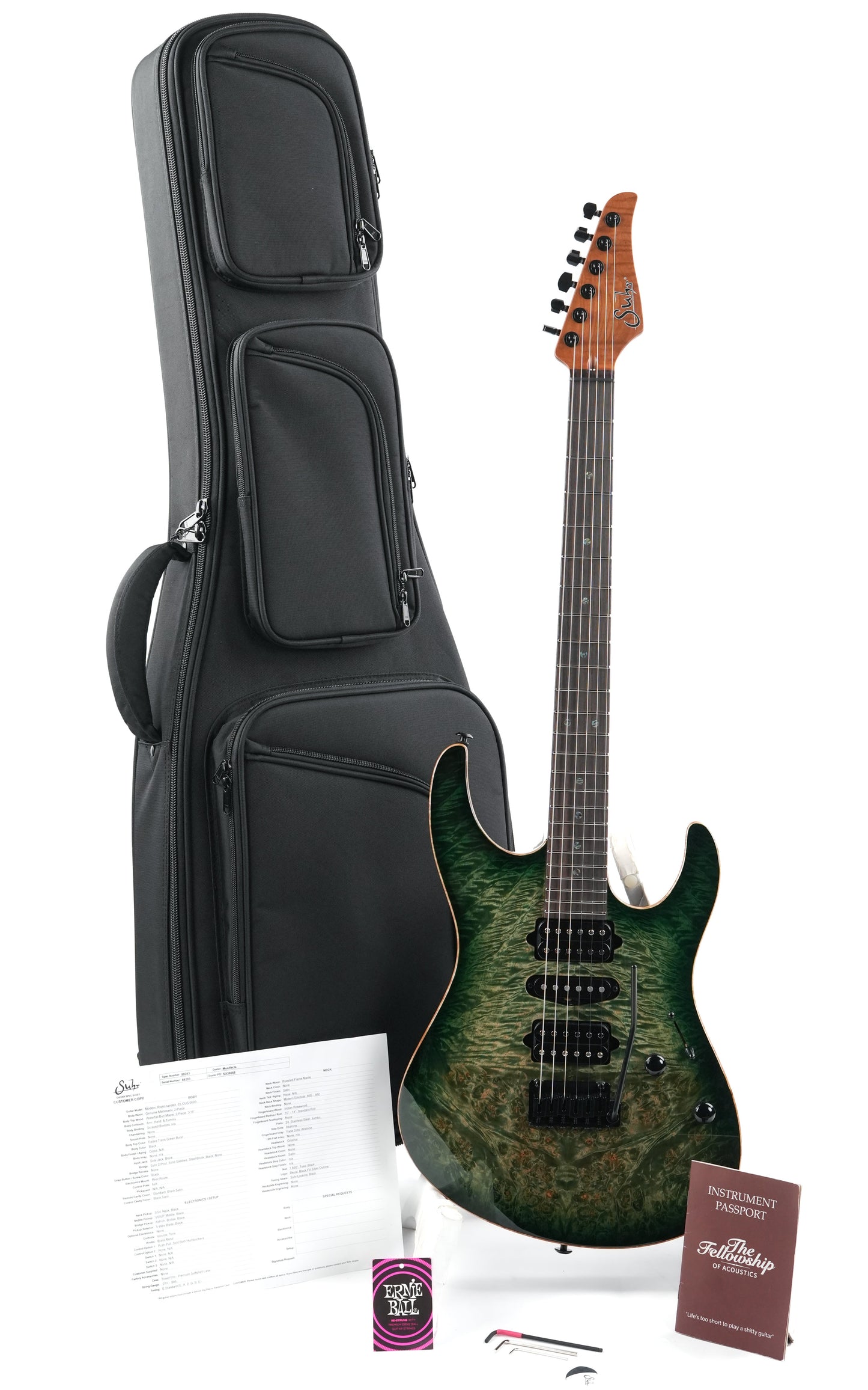Suhr Modern Custum Waterfall Burl Maple Faded Trans Green Burst