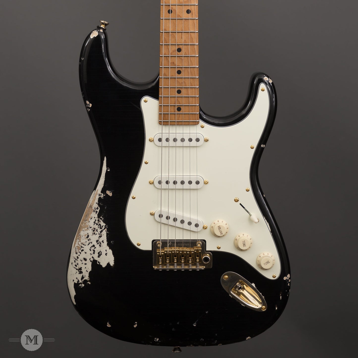 Tom Anderson Guitars - Icon Classic -  Black over Olympic White - In-Distress Lv3
