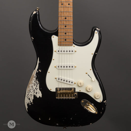 Tom Anderson Guitars - Icon Classic -  Black over Olympic White - In-Distress Lv3