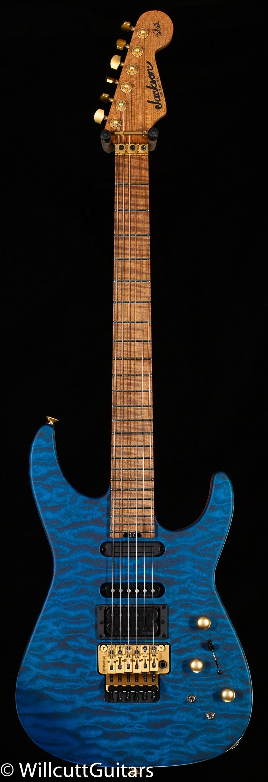 Jackson USA Signature Phil Collen PC1 Caramelized Flame Maple Fingerboard Satin Stain Transparent Blue (763)