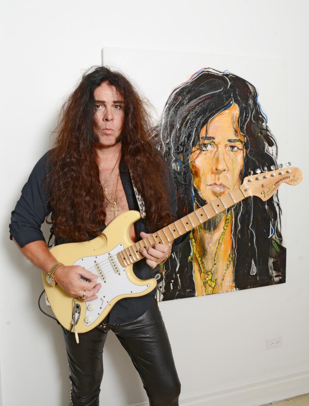 Fender '57 Stratocaster Yngwie Malmsteen Owned Stage/Studio Electric Guitar in Sonic Blue + Yngwie Malmsteen Parabellum Painting by David Banegas