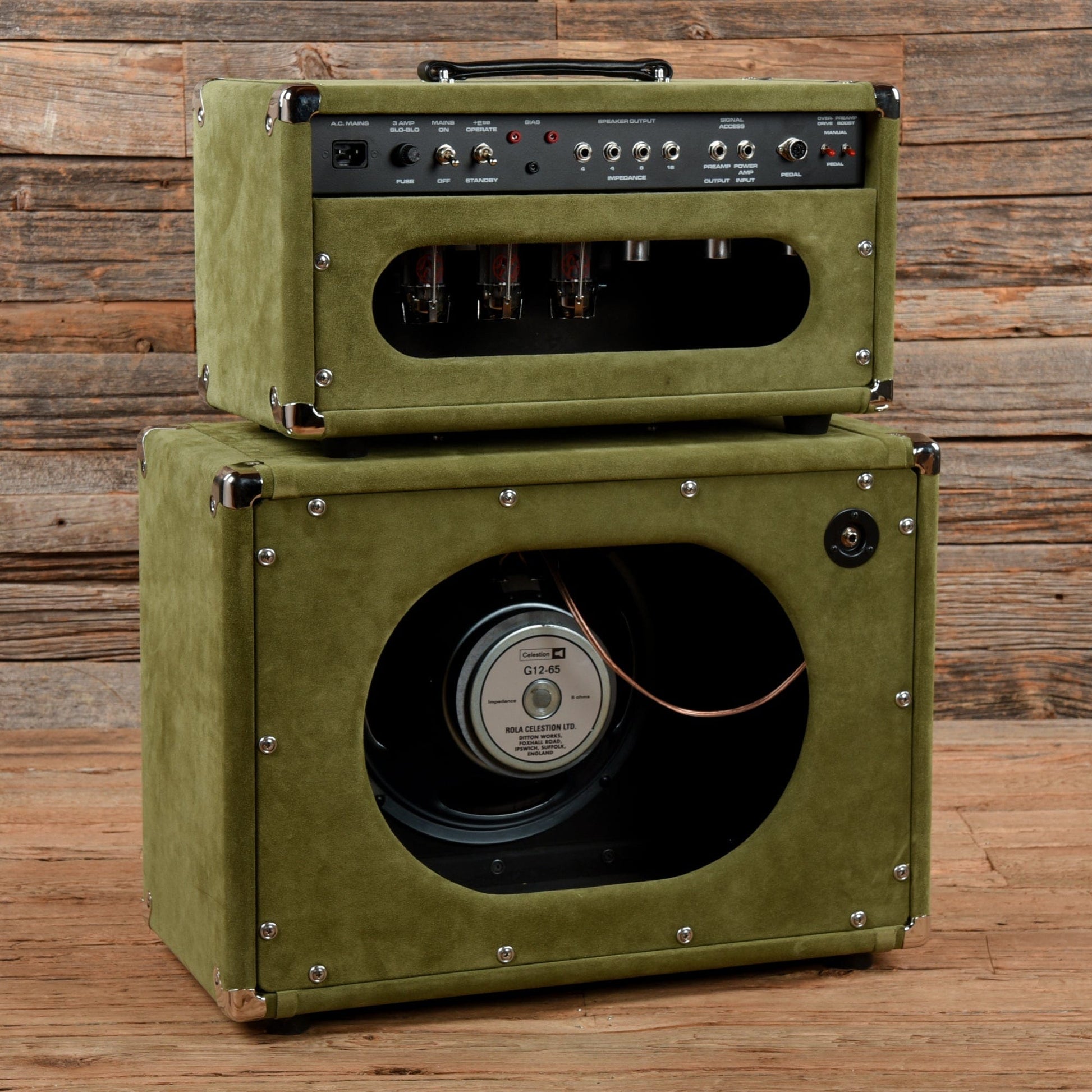Amplified Nation Bombshell Overdrive 100-Watt Head w/ Matching Open Back 1x12" Green Suede