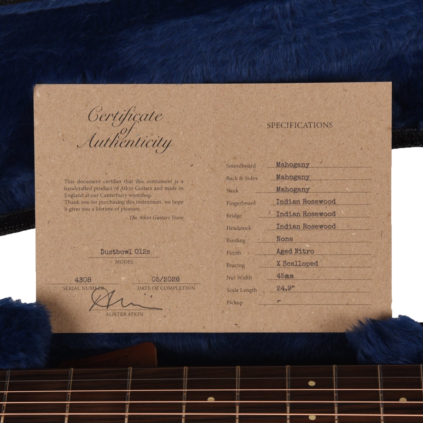 Atkin Dust Bowl 0 12-Fret Mahogany Natural w/Slotted Headstock