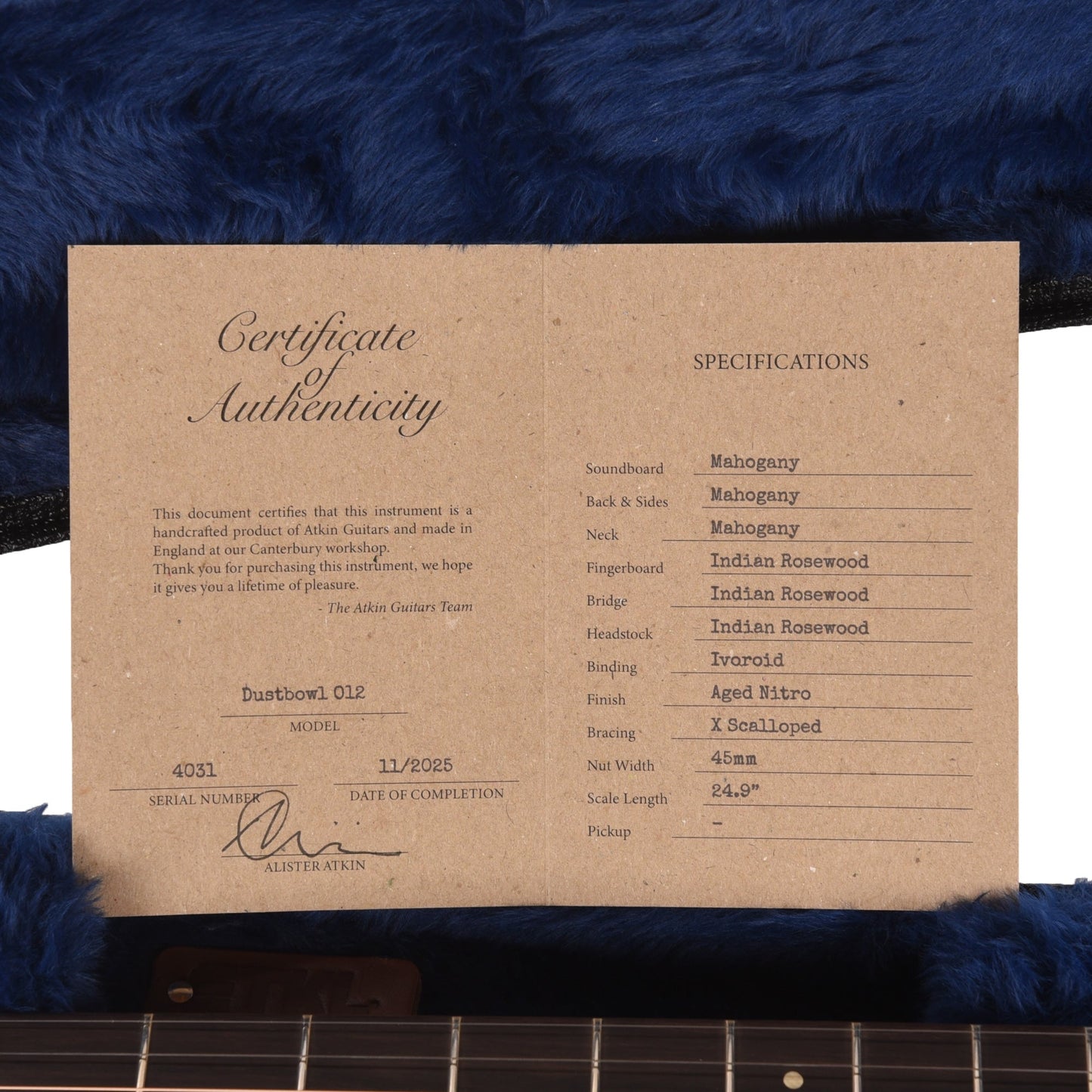 Atkin Dust Bowl 0 12-Fret Mahogany Sunburst w/Herringbone Trim