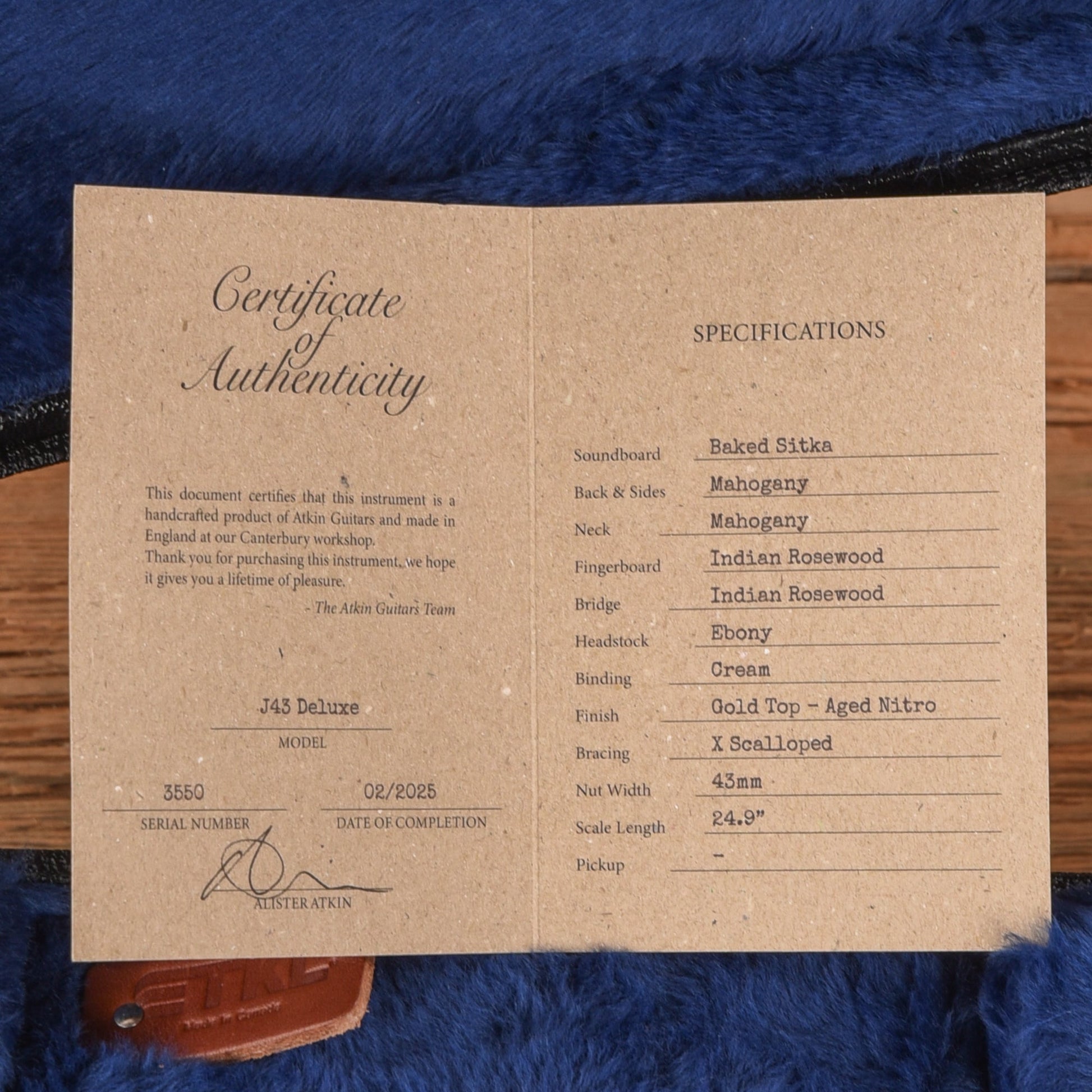 Atkin The Forty Three Deluxe Baked Sitka/Mahogany Aged Sunburst Top w/Glitter Trim