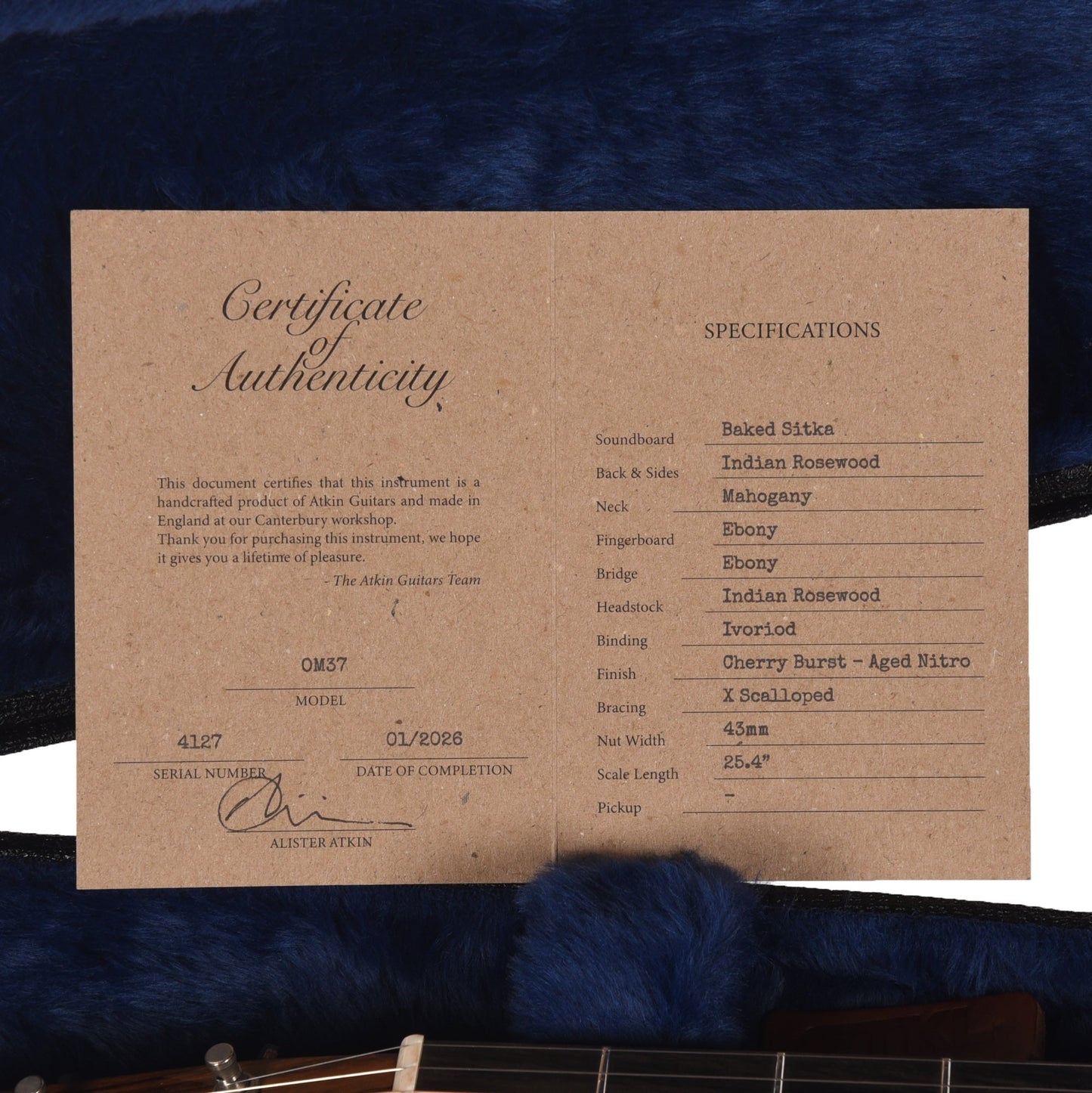 Atkin OM37 Baked Sitka/Rosewood Aged Cherry Burst