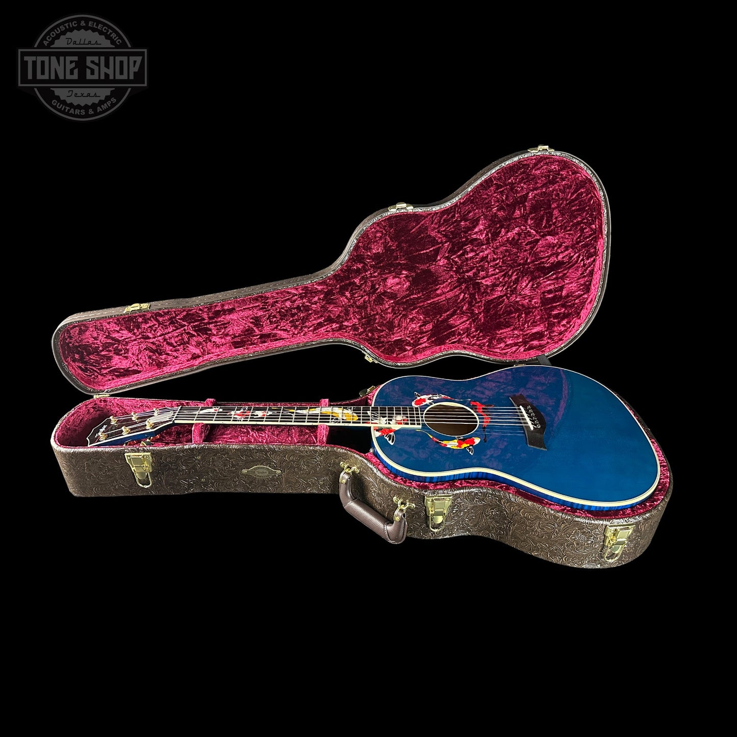 Taylor Custom Grand Pacific Aquamarine Koi Motif w/case w/matching Circa 74 amp