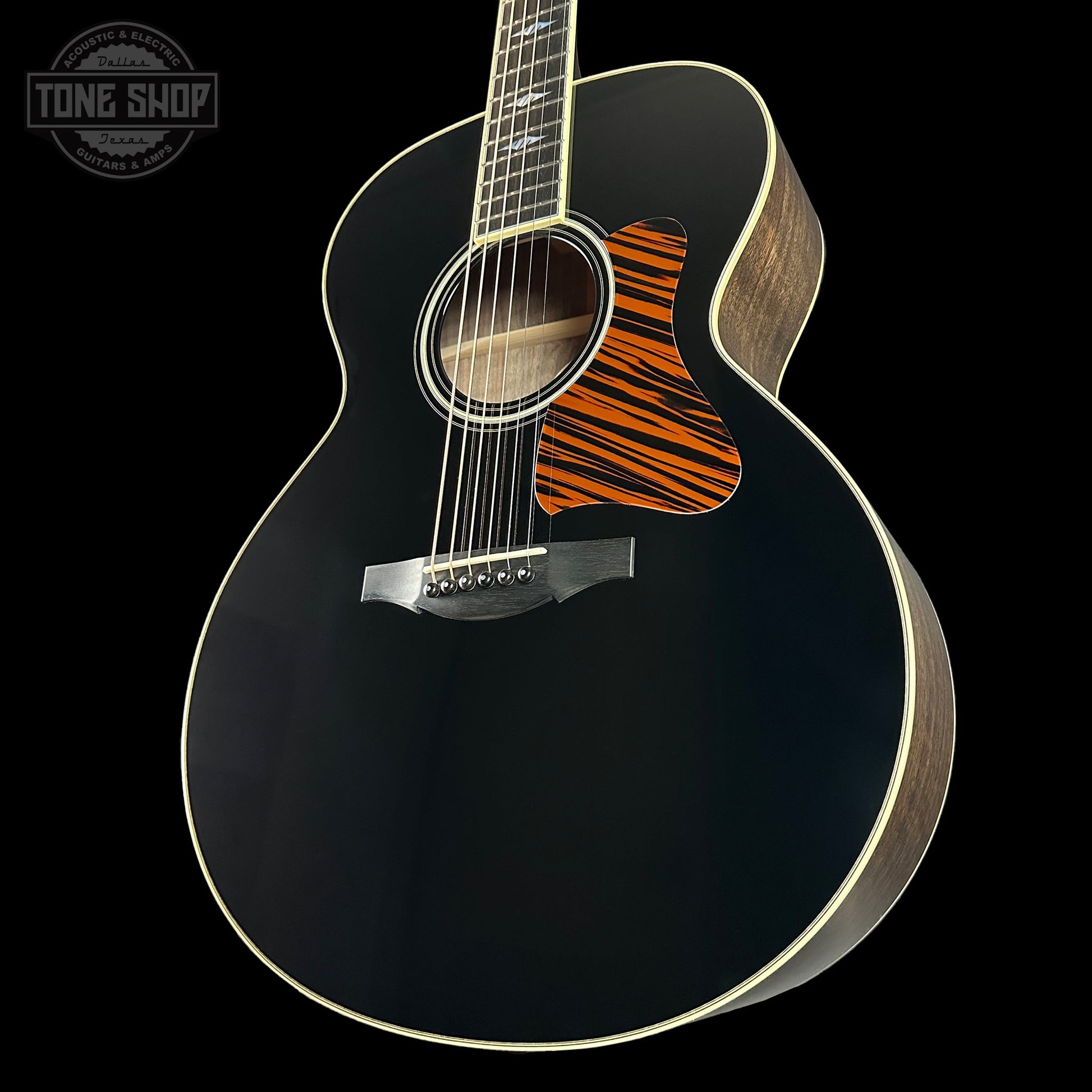 Collings SJ Custom Jet Black Top Tigerstripe Pickguard Old Growth Sitka/Bastogne Walnut w/Case #34996