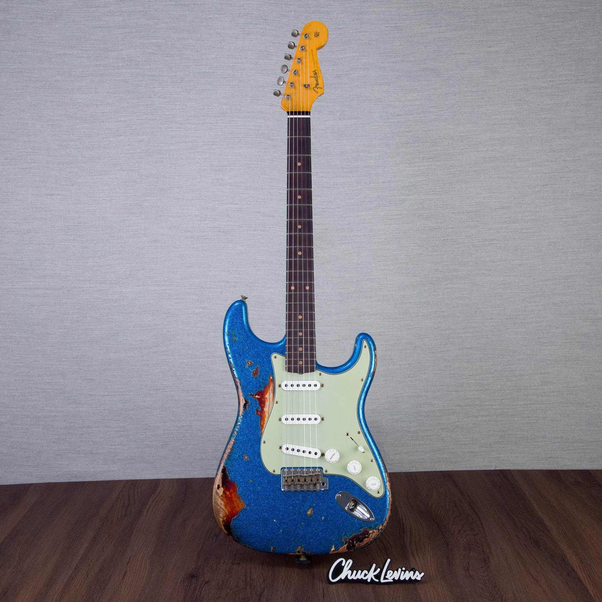Fender Custom 1961 Stratocaster Electric Guitar Super Heavy Relic - Blue Sparkle over 3-Color Sunburst - #CZ587365