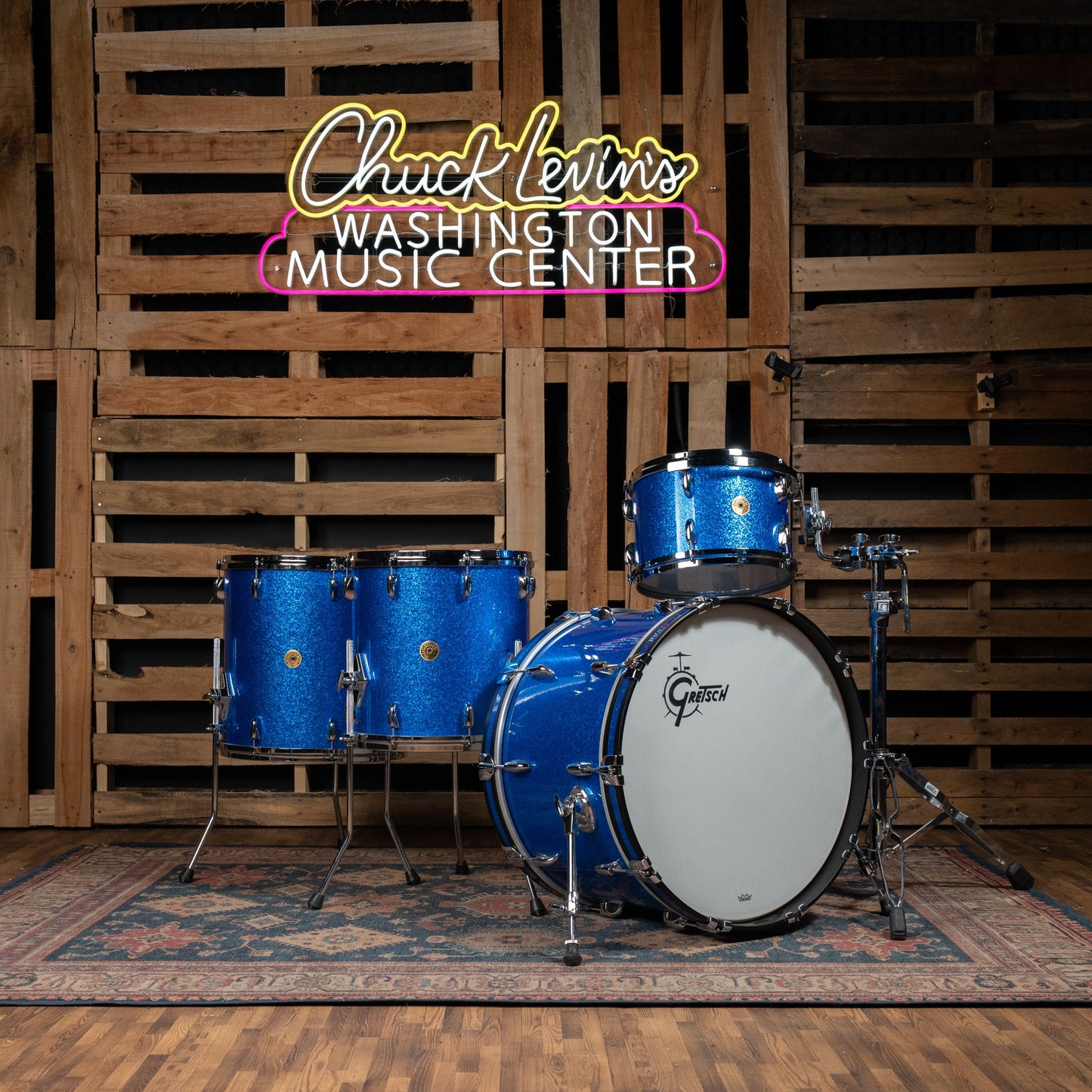 Gretsch USA Custom Nitron 4-Piece Shell Pack, 22" Kick - Blue Sparkle