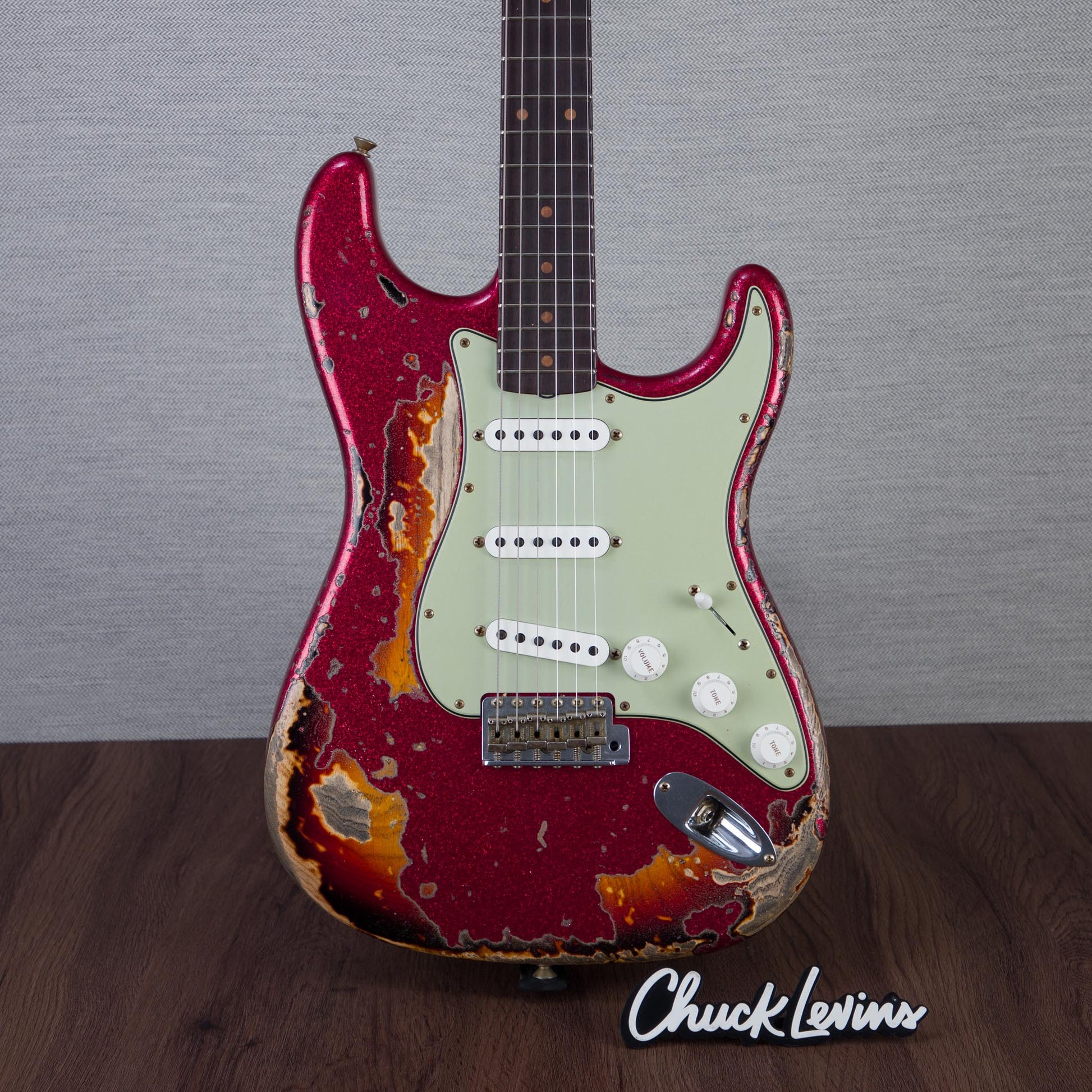 Fender Custom 1961 Stratocaster Electric Guitar Super Heavy Relic - Red Sparkle over 3-Color Sunburst - #CZ587441