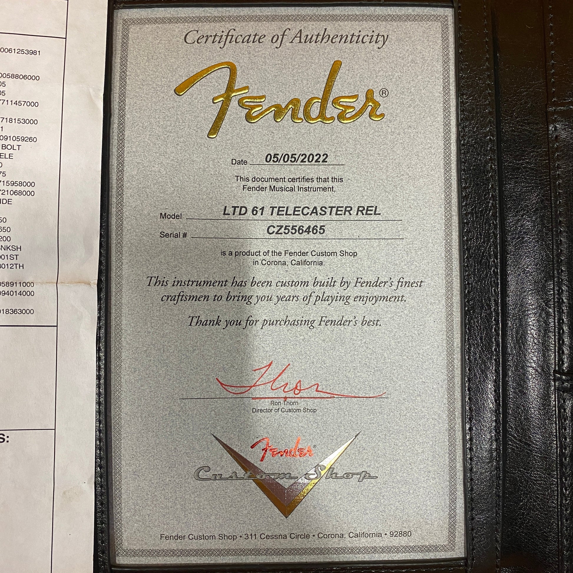 Fender Custom Shop LTD 1961 Telecaster Relic - (F-598) Serial: CZ556465 - PLEK'd