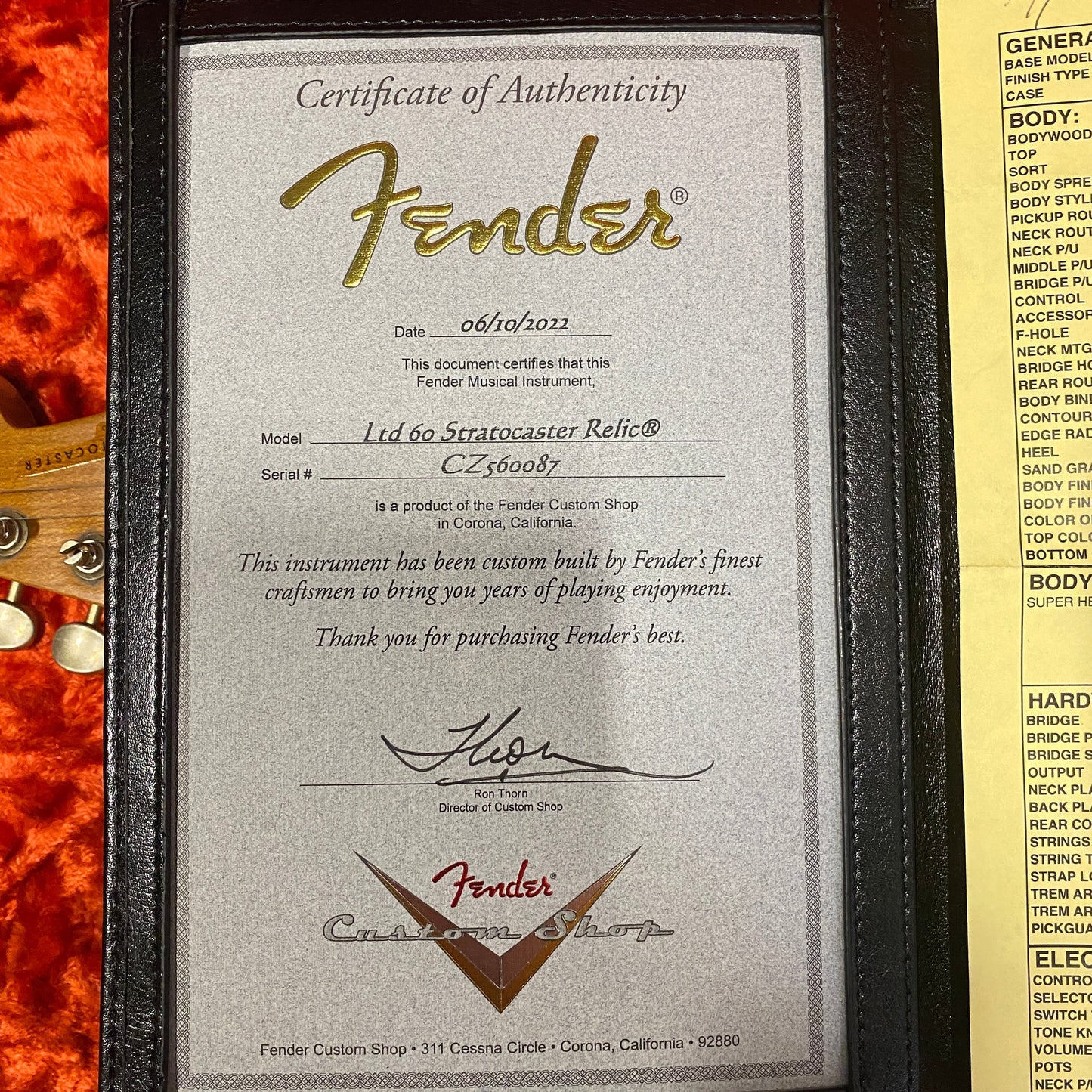 Fender Custom Shop LTD Roasted 1960 Stratocaster - (F-593) Serial: CZ560087 - PLEK'd