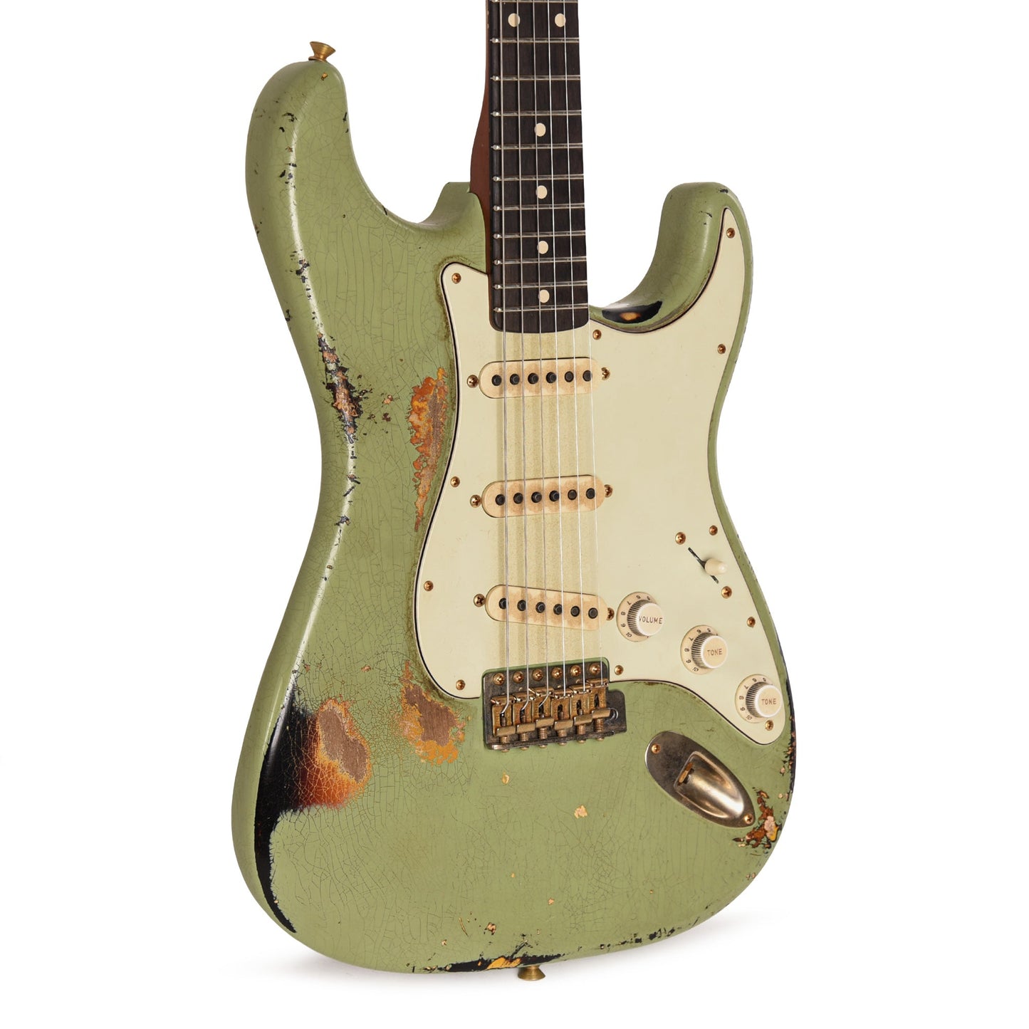 Fender Custom Shop 1963 Color Over Color Stratocaster Relic Sweet Pea Green/3-Color Sunburst Masterbuilder Apprentice Built By Nick Saccone