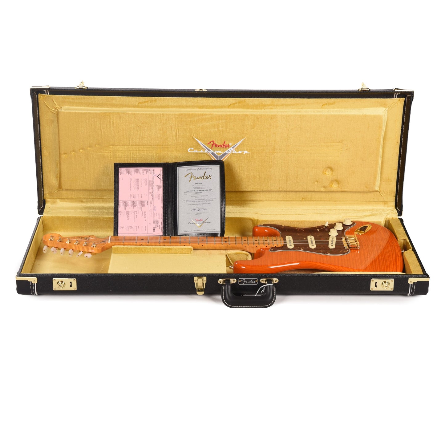 Fender Custom Shop Custom Deluxe Stratocaster NOS AAA Flame Maple Top Sunset Orange Transparent w/Lightweight Ash Body & AAA Flame Neck