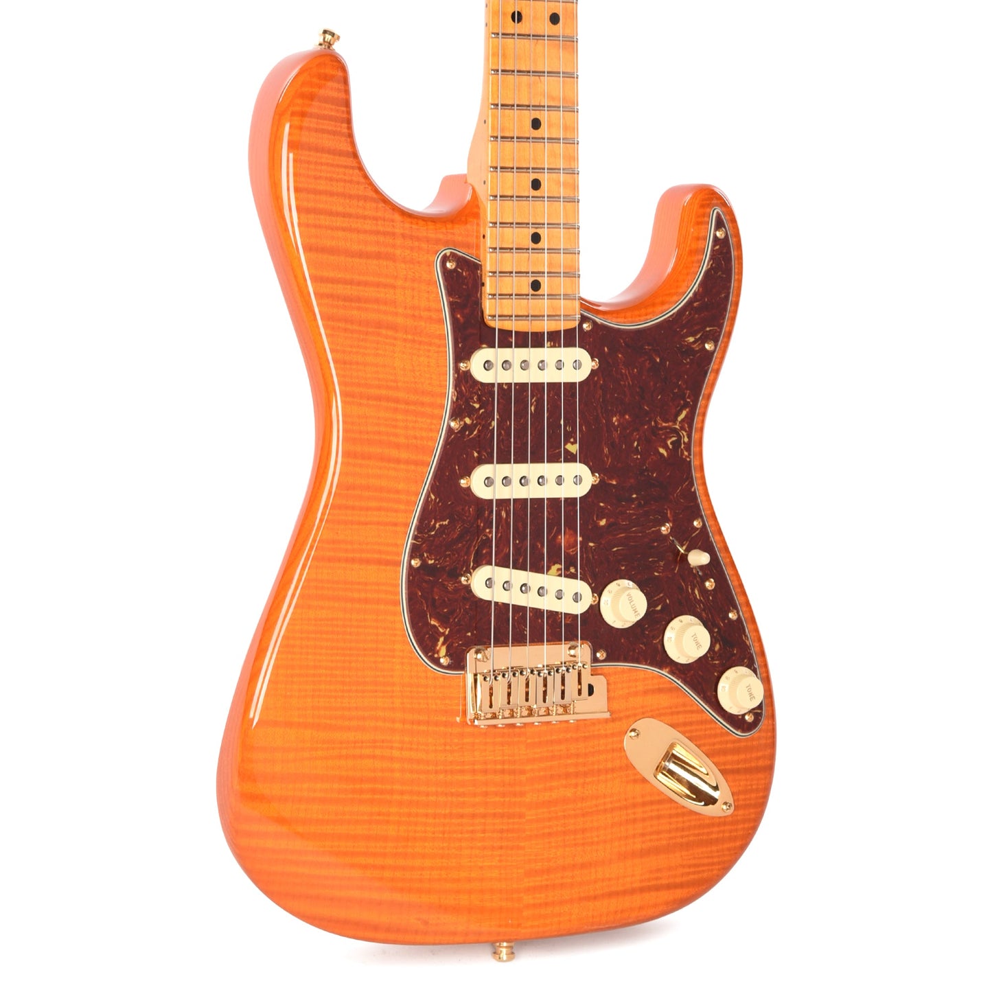 Fender Custom Shop Custom Deluxe Stratocaster NOS AAA Flame Maple Top Sunset Orange Transparent w/Lightweight Ash Body & AAA Flame Neck