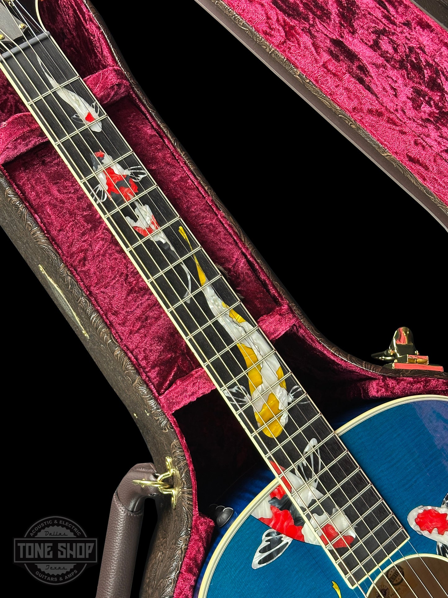 Taylor Custom Grand Pacific Aquamarine Koi Motif w/case w/matching Circa 74 amp