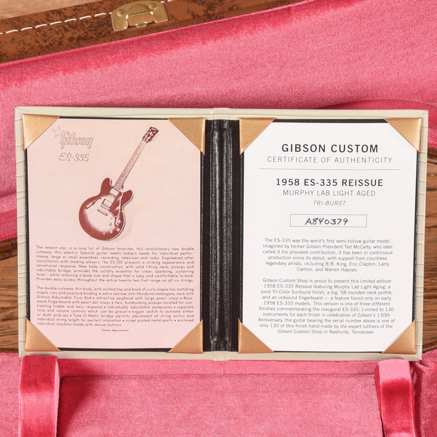 Gibson Custom Shop Murphy Lab 1958 ES-335 Reissue Light Aged Tri Burst 2024