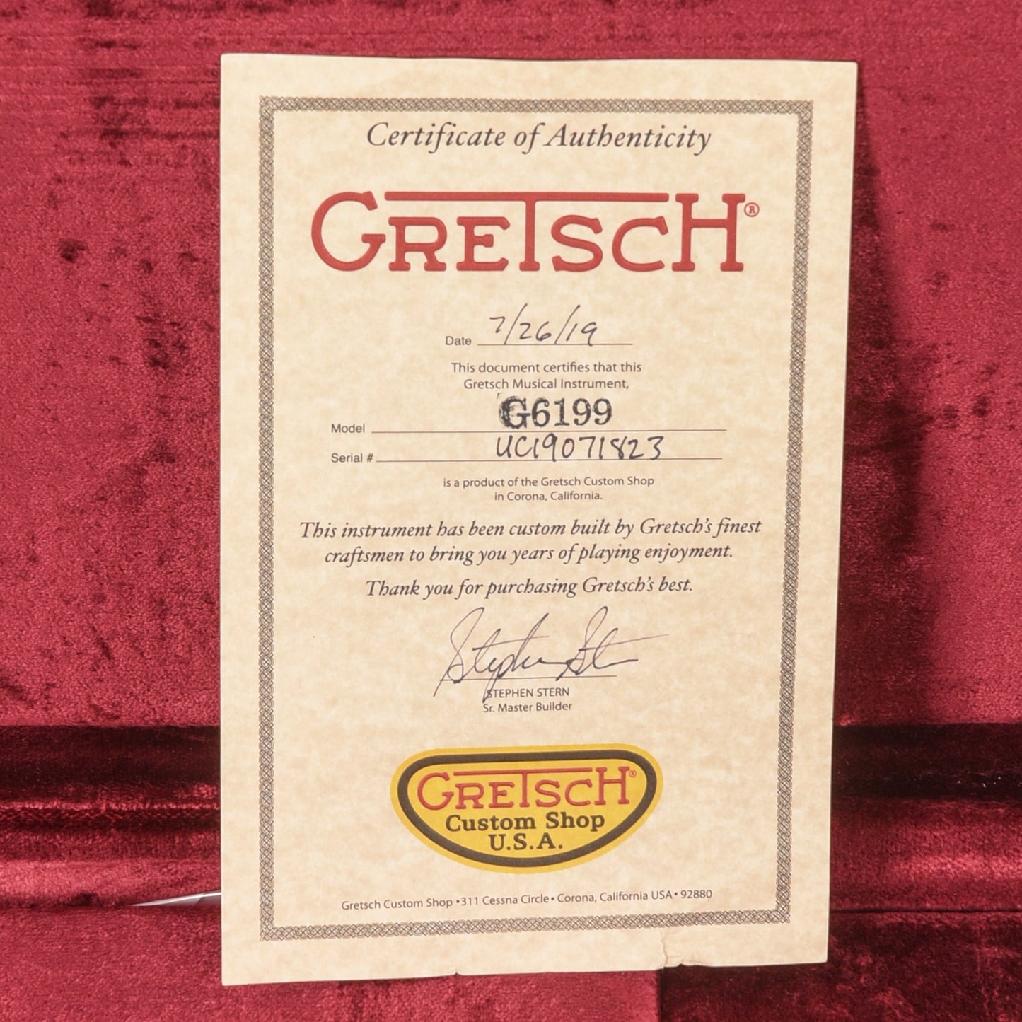 Gretsch Custom Shop Stephen Stern Masterbuilt G6199 Caddy Bo Korina 2019 - Zac Brown