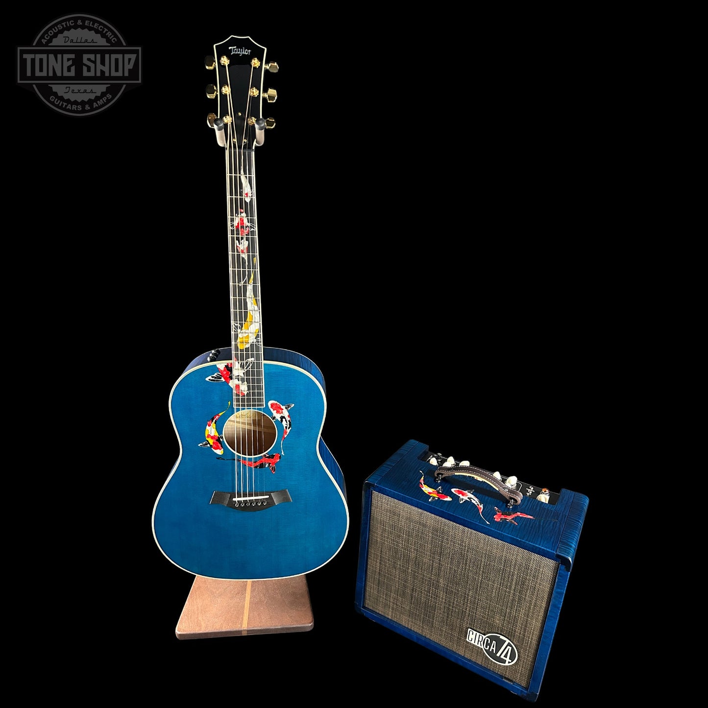 Taylor Custom Grand Pacific Aquamarine Koi Motif w/case w/matching Circa 74 amp