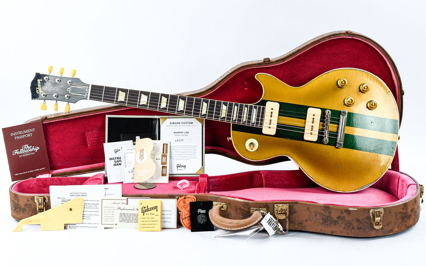 Gibson Custom 56 Les Paul All Gold w/ British Racing Green Stripes Murphy Lab Heavy Aged