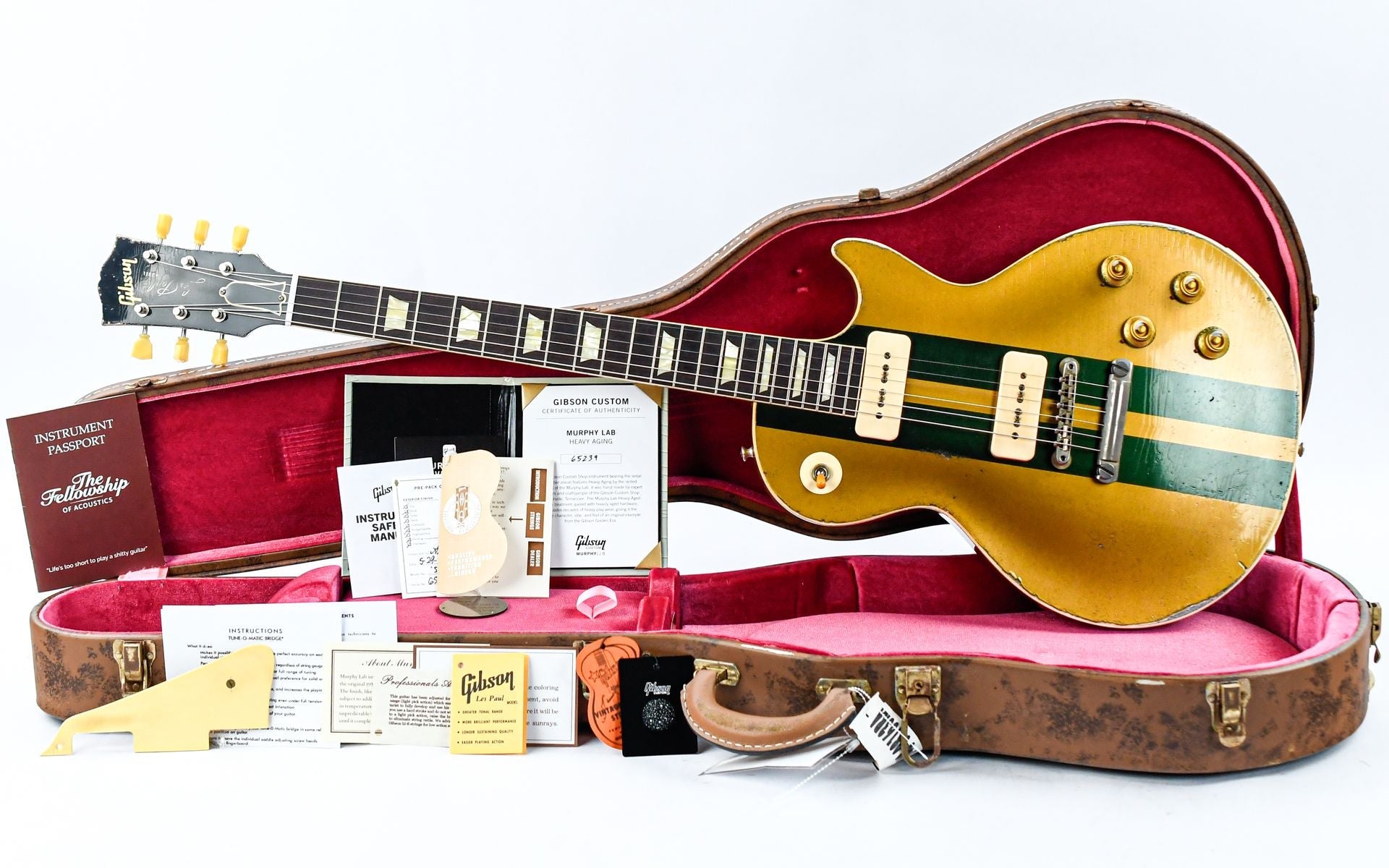 Gibson Custom 56 Les Paul All Gold w/ British Racing Green Stripes Murphy Lab Heavy Aged