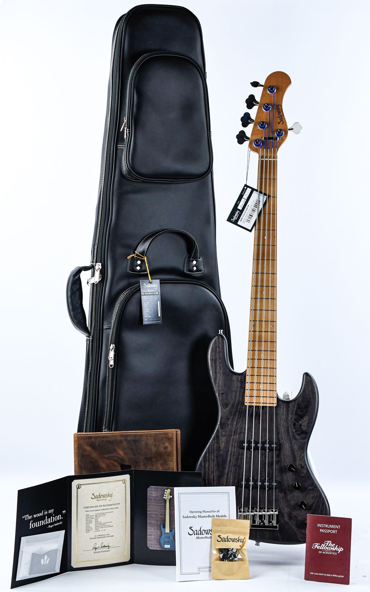 Sadowsky MasterBuilt 21 Fret Standard J/J Bass Swamp Ash Body 5-String Black Transparent Satin