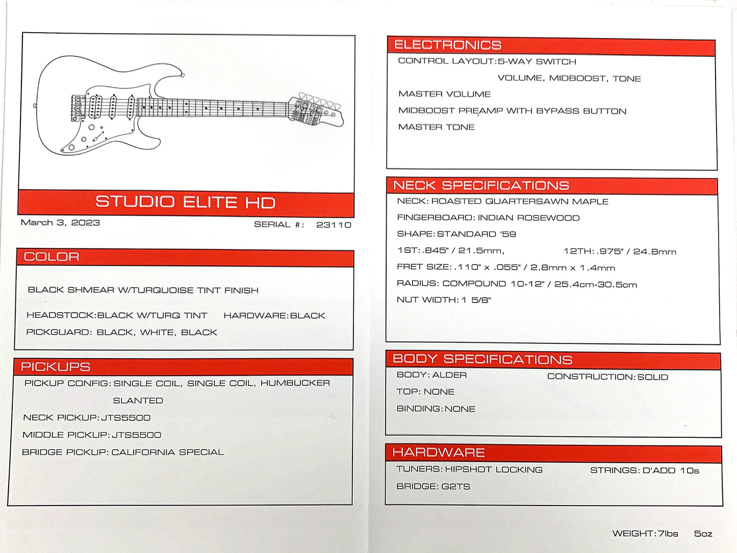 2023 James Tyler USA Studio Elite HD - Black Shmear w/ Turquoise Tint. Matching Dots, Roasted Neck!