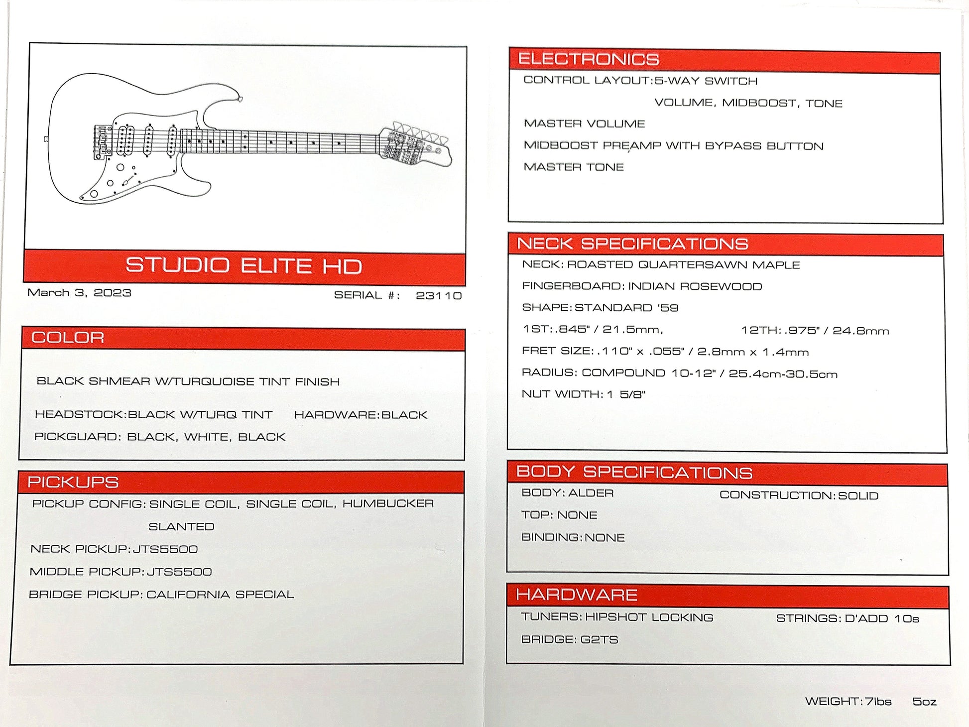 2023 James Tyler USA Studio Elite HD - Black Shmear w/ Turquoise Tint. Matching Dots, Roasted Neck!