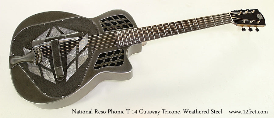 National Resophonic T-14 Cutaway Tricone , Weathered Steel Resophonic Guitar w/pickup