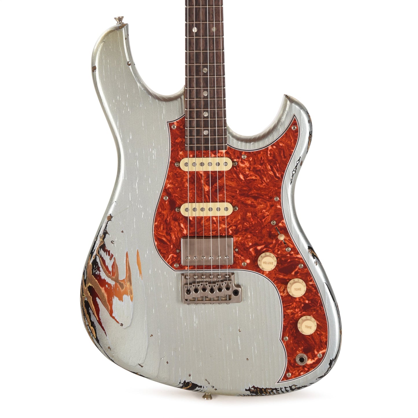 Novo Idris HSS Ice Blue Metallic Over '64 3-Tone Burst Medium Distress w/ Fralin Modern PAF & Vintage Hot Strat Pickups