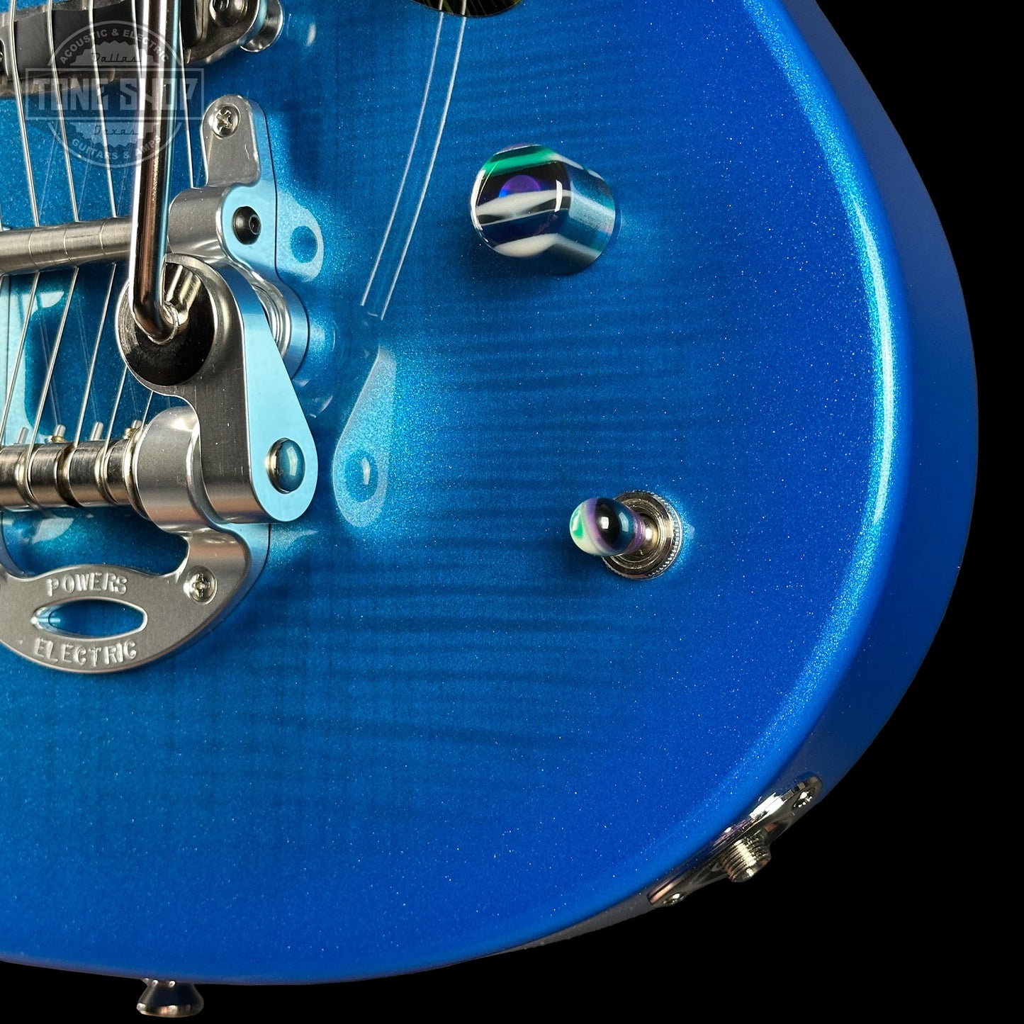 Powers Electric A-Type Select Maple Cruise Night Blue Ghost Flame PF42 Firestripe Delrin Cool CamTail w/Bag
