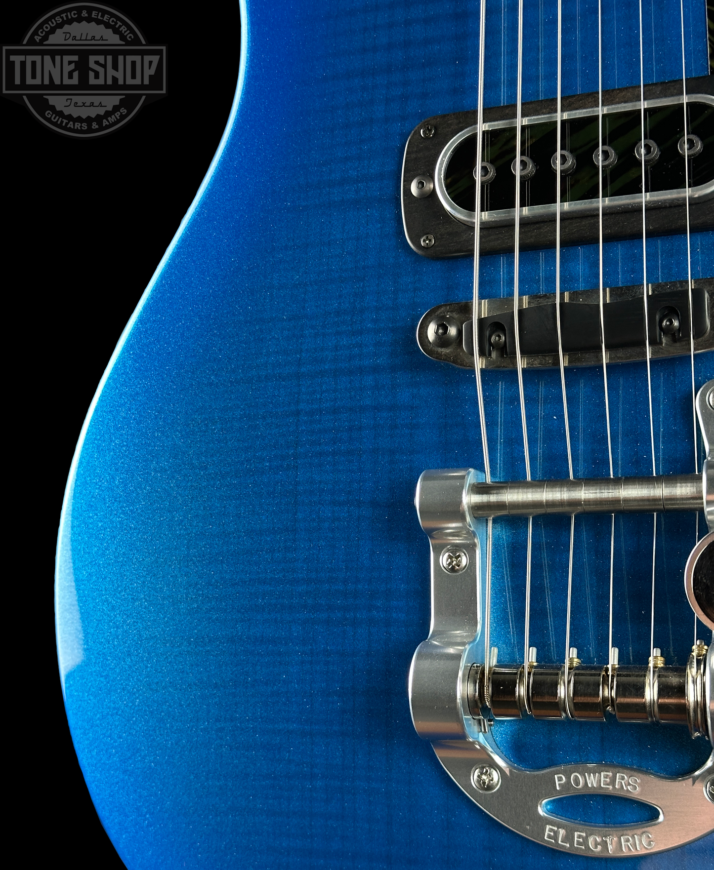 Powers Electric A-Type Select Maple Cruise Night Blue Ghost Flame PF42 Firestripe Delrin Cool CamTail w/Bag