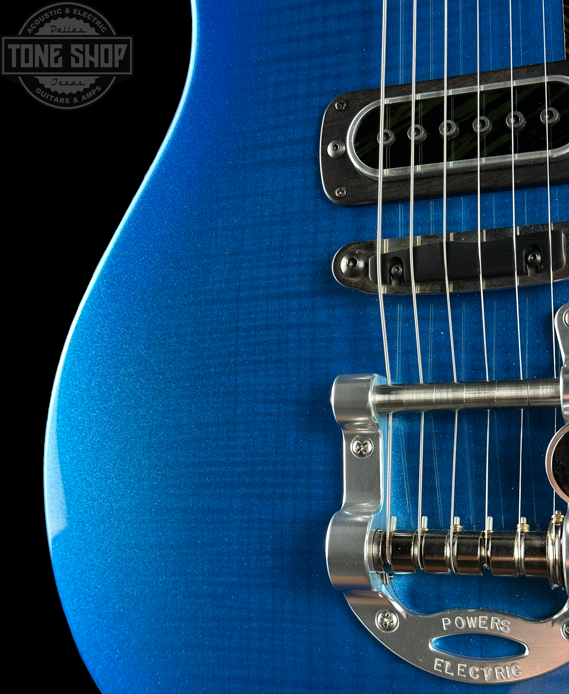 Powers Electric A-Type Select Maple Cruise Night Blue Ghost Flame PF42 Firestripe Delrin Cool CamTail w/Bag