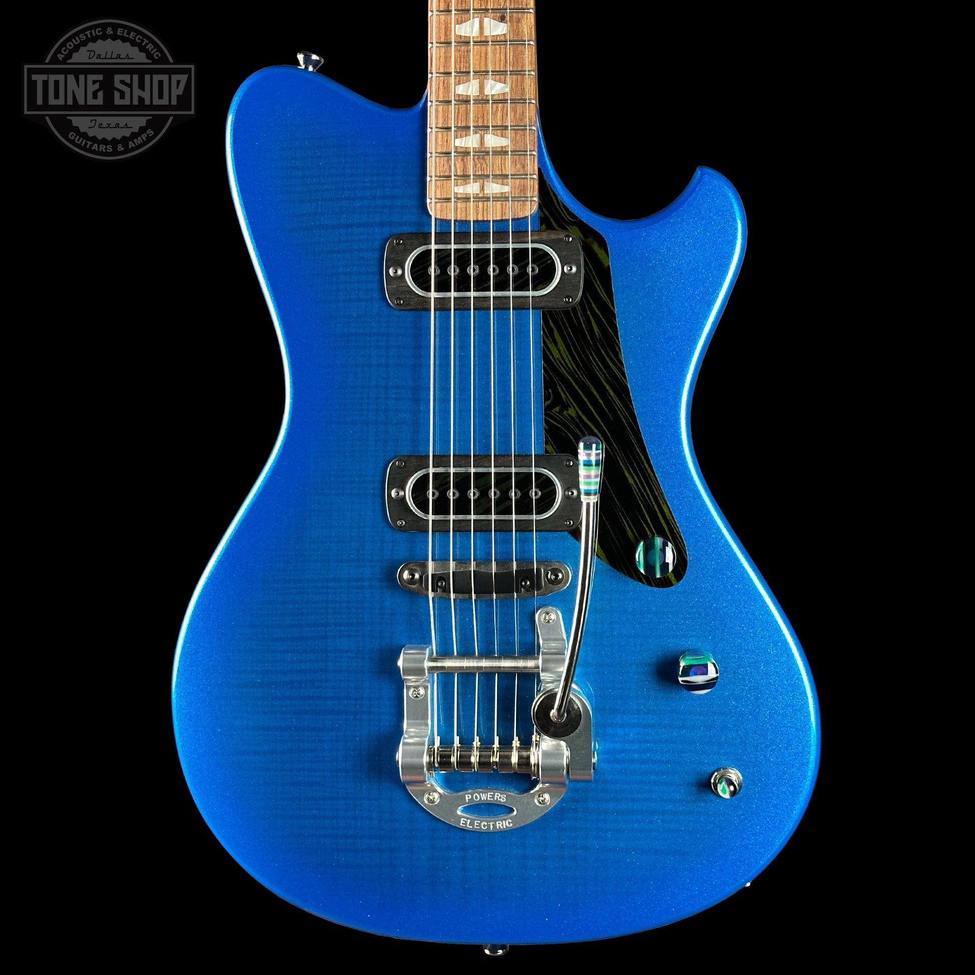 Powers Electric A-Type Select Maple Cruise Night Blue Ghost Flame PF42 Firestripe Delrin Cool CamTail w/Bag