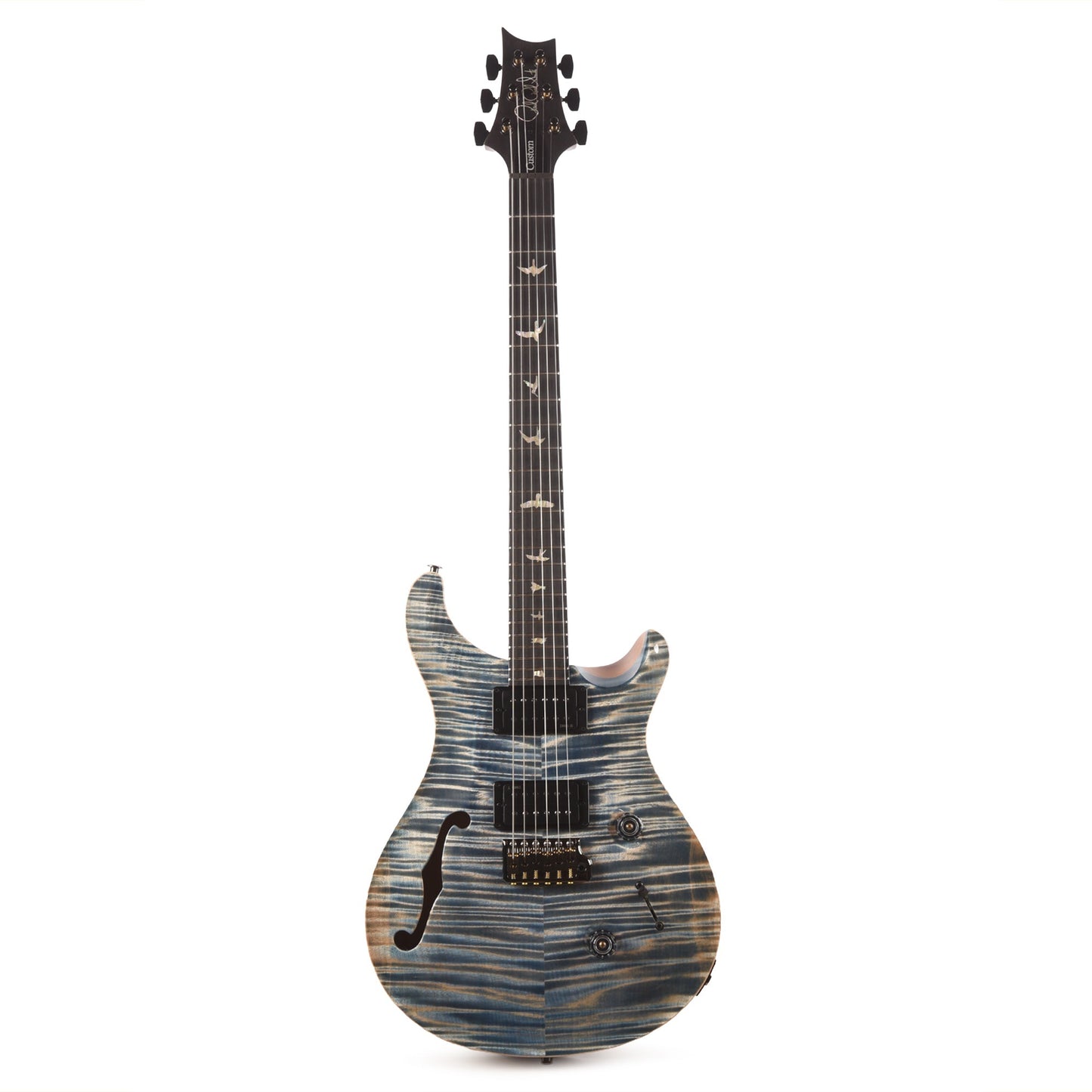 PRS Custom 24 Semi-Hollow Artist Flame Maple Top Awabi Birds Private Stock Faded Indigo w/Natural Back