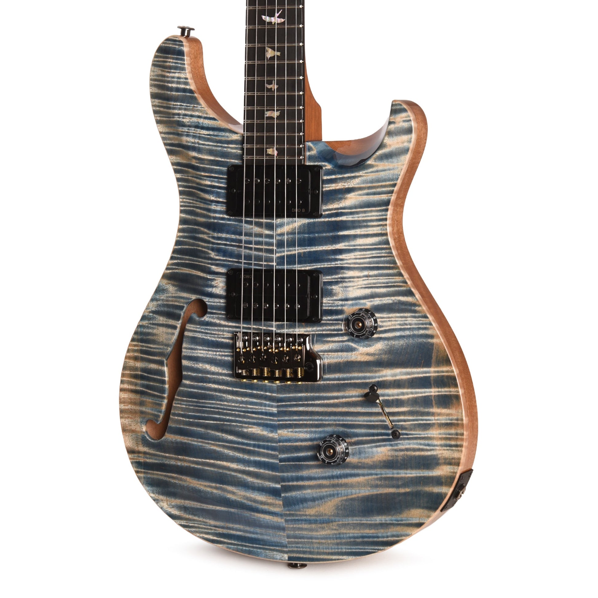 PRS Custom 24 Semi-Hollow Artist Flame Maple Top Awabi Birds Private Stock Faded Indigo w/Natural Back