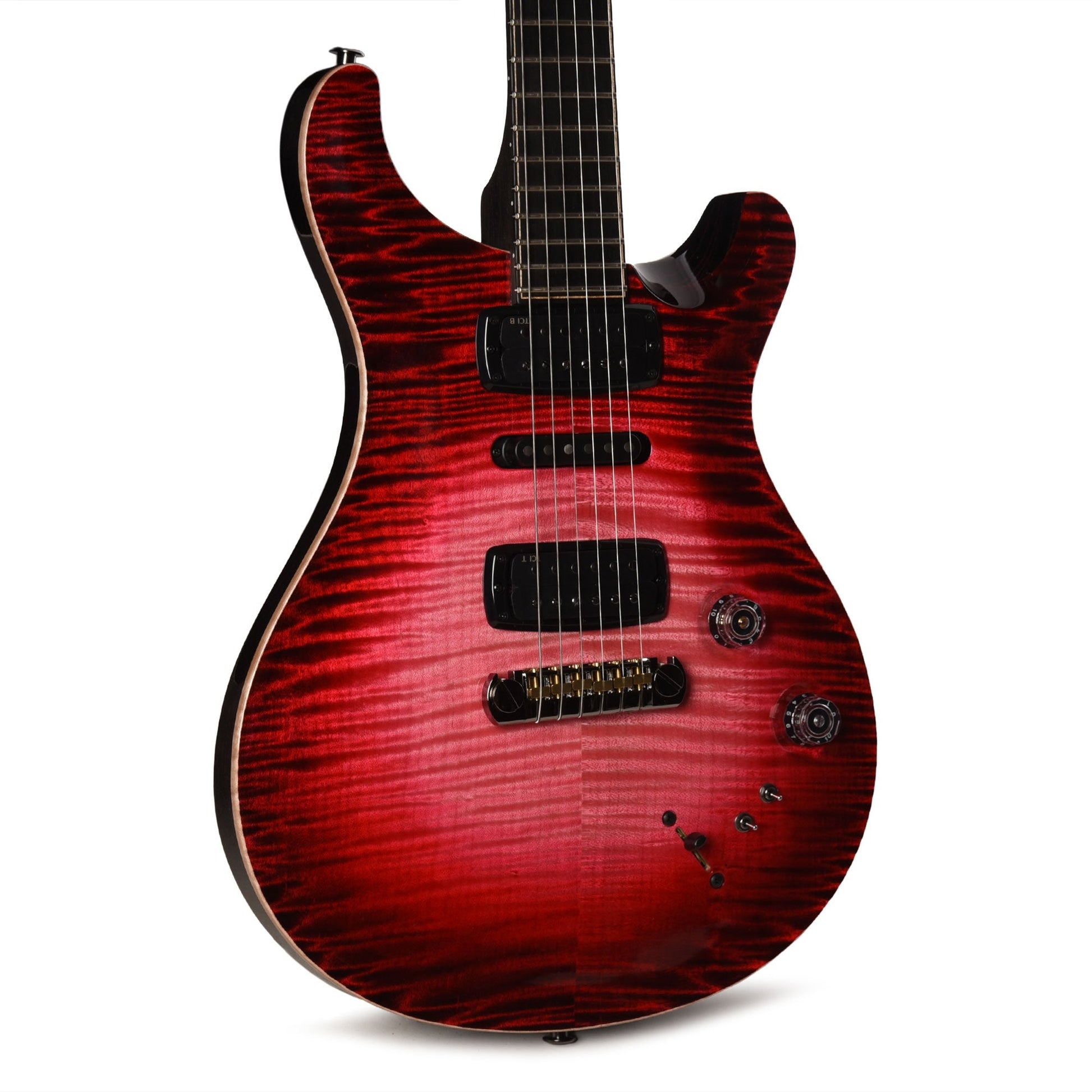 PRS Private Stock #12224 Modern Eagle V Curly Maple/Swamp Ash Blood Red Glow w/Black Wash Back & Bats in Flight Inlay