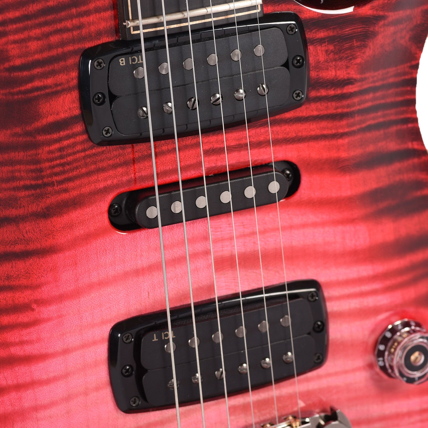 PRS Private Stock #12224 Modern Eagle V Curly Maple/Swamp Ash Blood Red Glow w/Black Wash Back & Bats in Flight Inlay