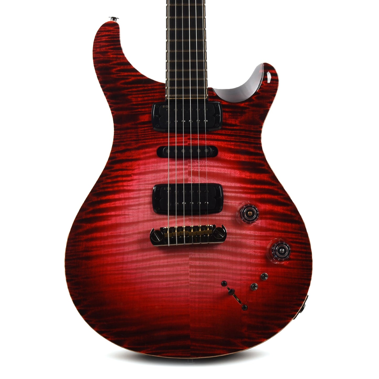 PRS Private Stock #12224 Modern Eagle V Curly Maple/Swamp Ash Blood Red Glow w/Black Wash Back & Bats in Flight Inlay