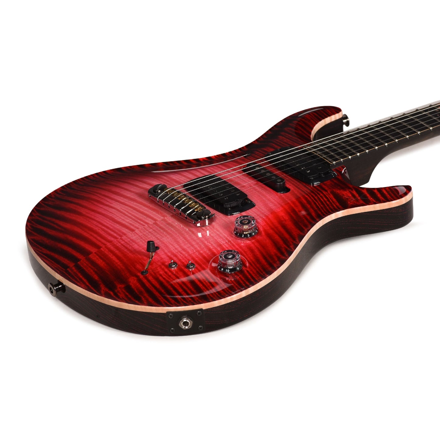 PRS Private Stock #12224 Modern Eagle V Curly Maple/Swamp Ash Blood Red Glow w/Black Wash Back & Bats in Flight Inlay