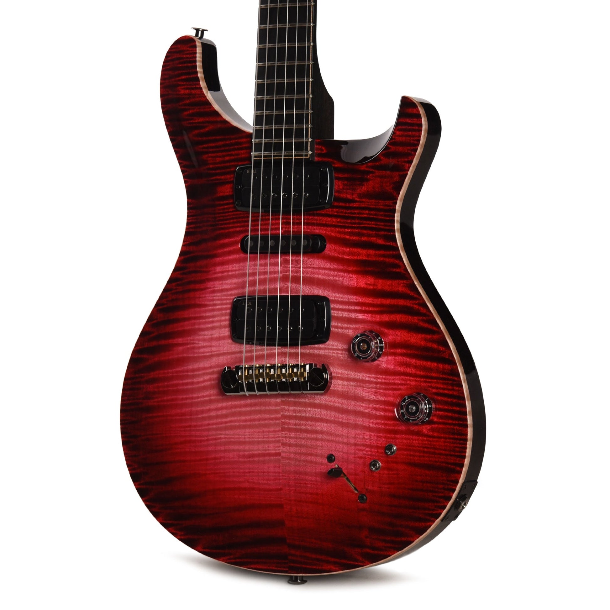 PRS Private Stock #12224 Modern Eagle V Curly Maple/Swamp Ash Blood Red Glow w/Black Wash Back & Bats in Flight Inlay