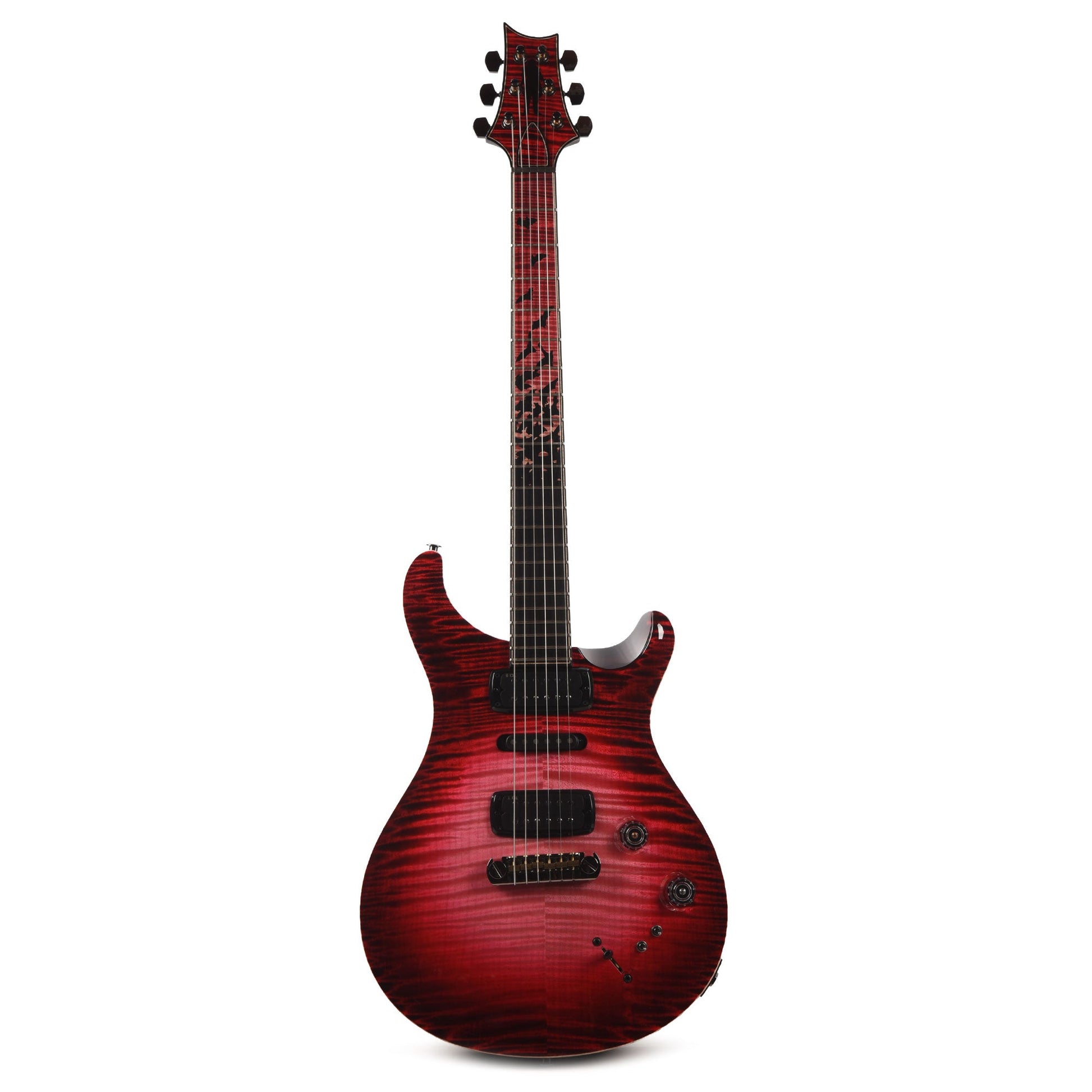 PRS Private Stock #12224 Modern Eagle V Curly Maple/Swamp Ash Blood Red Glow w/Black Wash Back & Bats in Flight Inlay