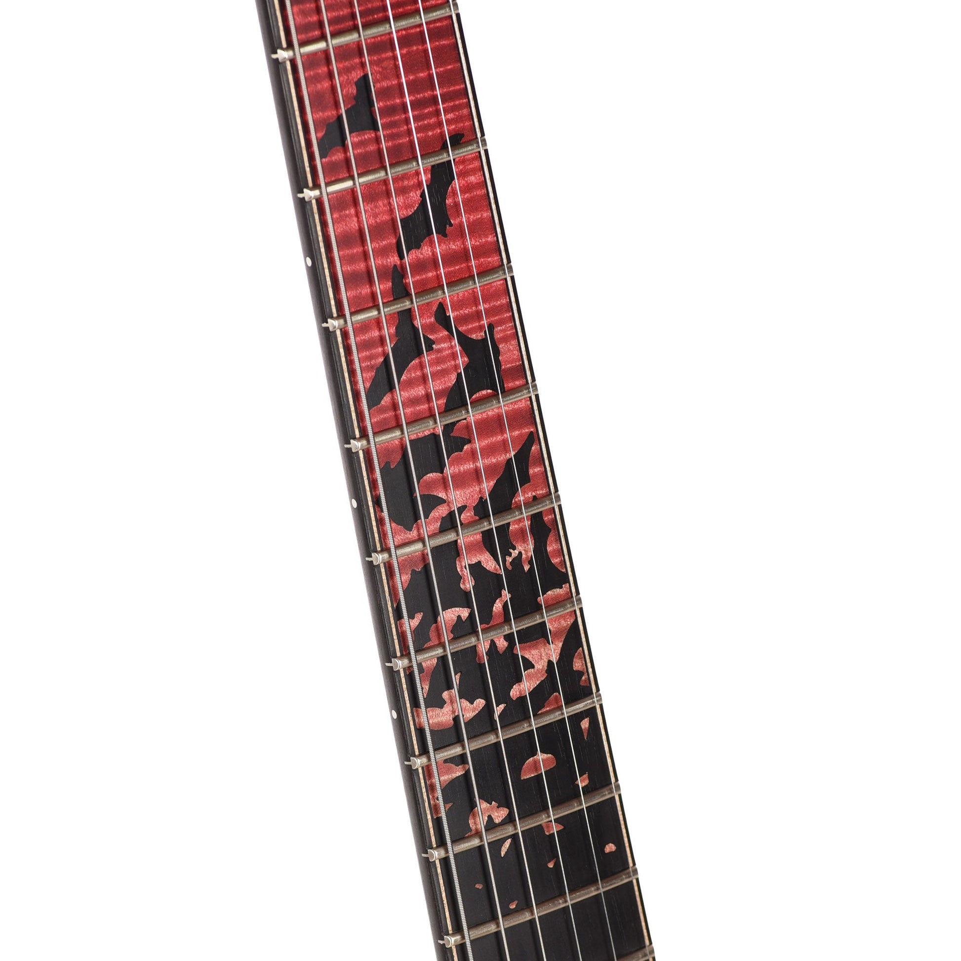 PRS Private Stock #12224 Modern Eagle V Curly Maple/Swamp Ash Blood Red Glow w/Black Wash Back & Bats in Flight Inlay