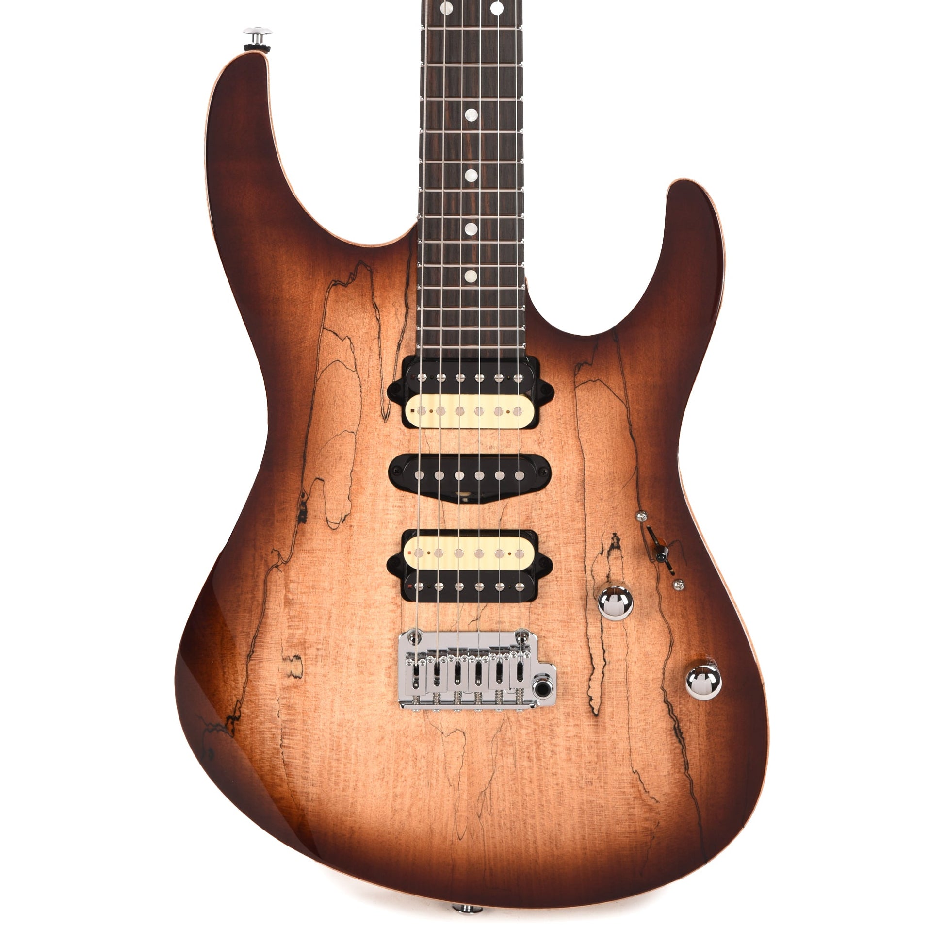 Suhr Custom Modern HSH Spalted Maple/Mahogany Dark Brown Burst w/Roasted Flame Maple Neck
