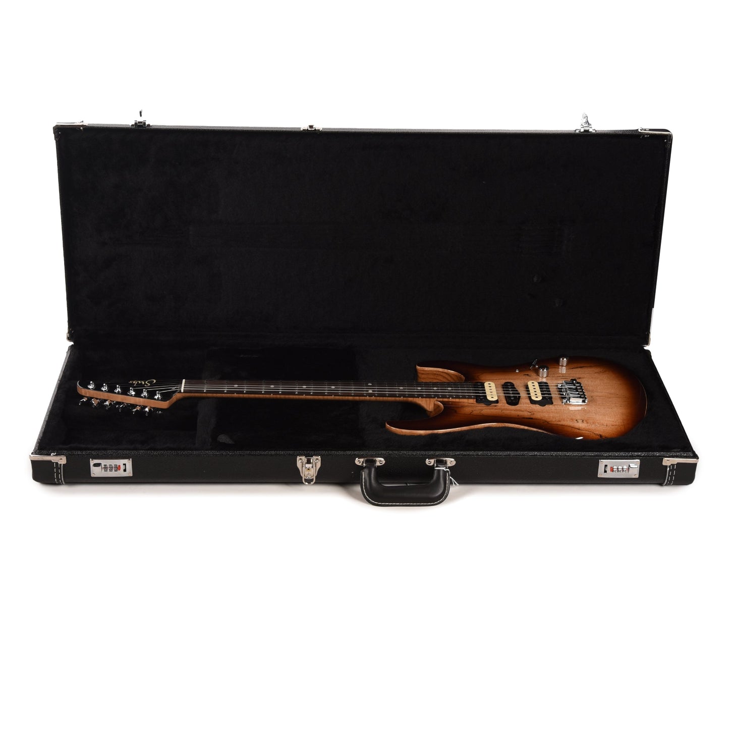Suhr Custom Modern HSH Spalted Maple/Mahogany Dark Brown Burst w/Roasted Flame Maple Neck